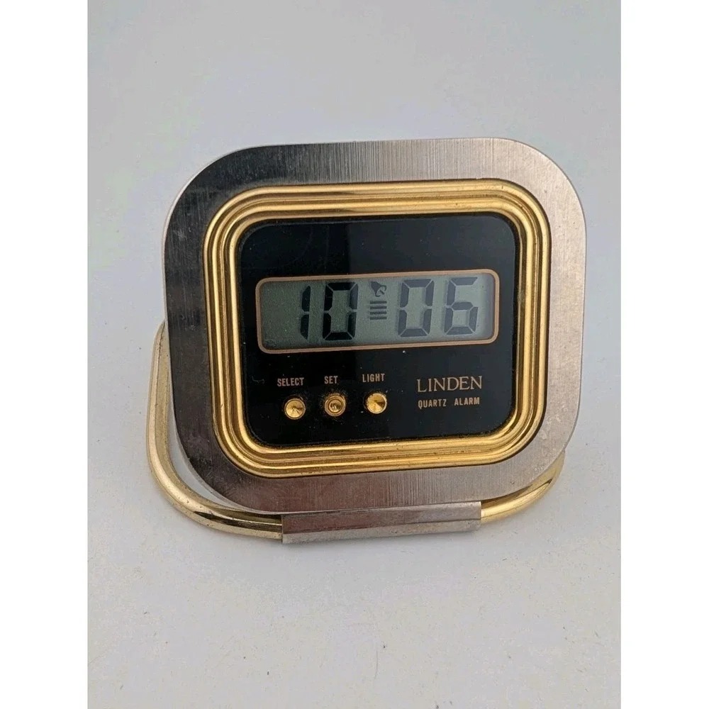 VTG Linden Digital Quartz Travel Alarm Clock Gold/Silver- New Battery